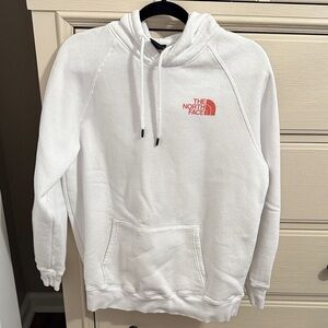 The North Face White Hoodie with Orange Logo - Large